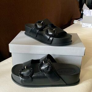 2inch platform foot bed style sandals, Glittery stone like adjustable tab.